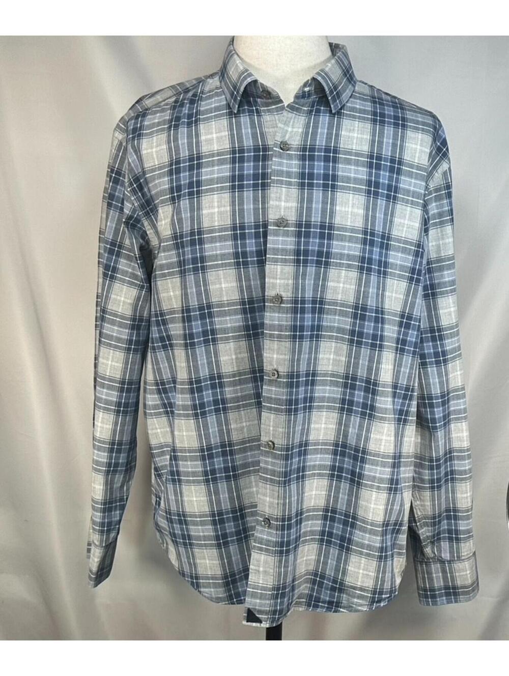 Untuckit 100% Cotton Plaid LS Button Up Blue Mens 2XL